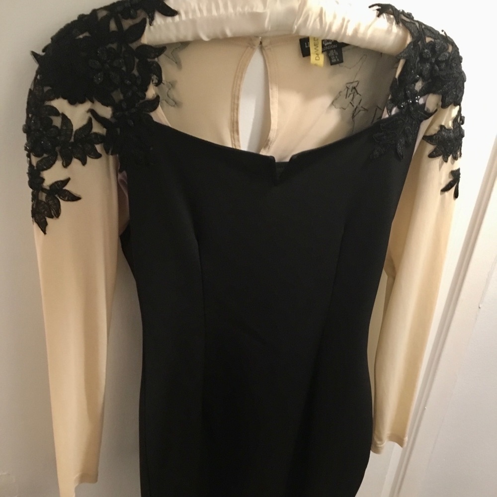 Modcloth Bodycon Black Dress with Beaded Lace Appliqués - Size 4